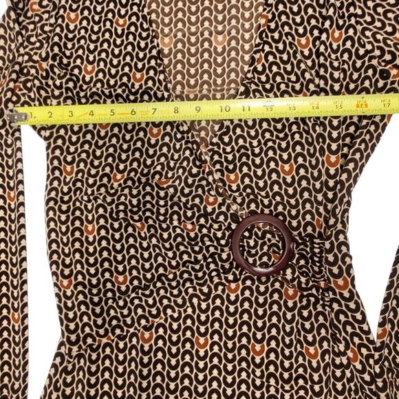 UNYX Women’s Faux Wrap Dress – Size L – Geometric Print, Long Sleeve, Belt Ring - Picture 8 of 9